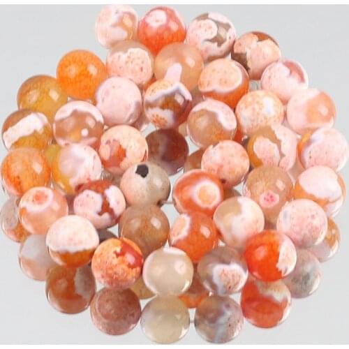Orange White Cracked Fire Agates Natural Stone Bead Round Loose Spacer Beads For Jewelry Making 6/8/10MM Diy Necklace Bracelet