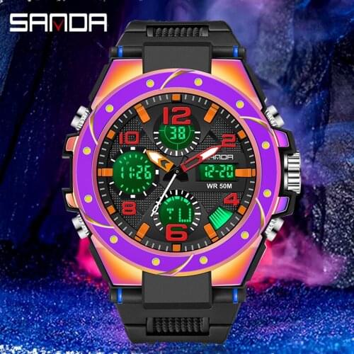 SANDA New Men Military Watch 50mWaterproof Wristwatch LED Quartz Clock Sport Watch S Shockproof Male Watch relogios masculino
