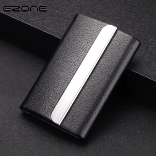 EZONE New Card Holder Stainless Steel PU Leather Cardcase Big Capacity Business Style Name Card Box Stationery Material Escolar