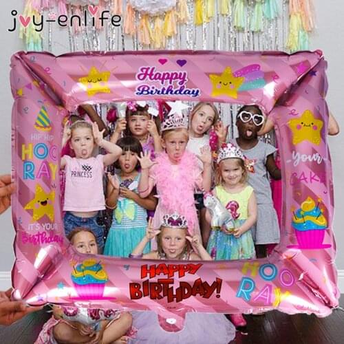 Happy Birthday Photo Frame Foil Balloons Photo Props Globos Birthday Party Decorations Kids Adult Baby Shower Boy Girl Ballon