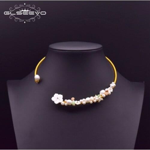 GLSEEVO Flower Baroque Pearl Fresh Water Pearl Personalized Necklace Wedding Propose For Women Korean Style Jewellery GN0061-3