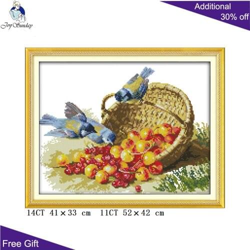 Joy Sunday Bird And Fruit D148 Counted and Stamped Home Decor Animal Needlework Needlepoint Embroidery Cross Stitch kits