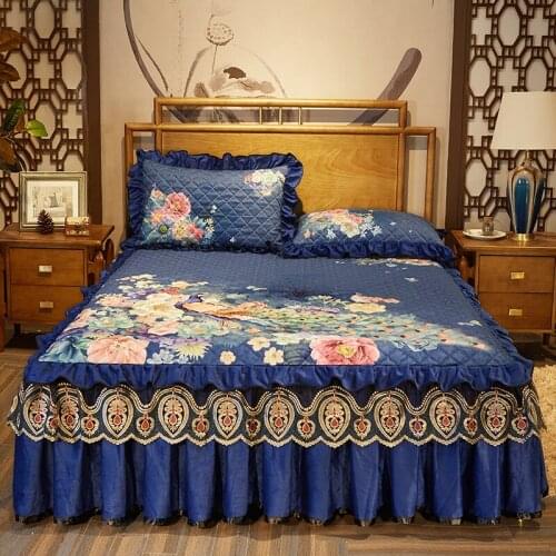 Classical style 100% cotton red Quilting queen king size Bed Skirt Bedspread Bed Sheet Bed Cover Pillowcase Bedding Set