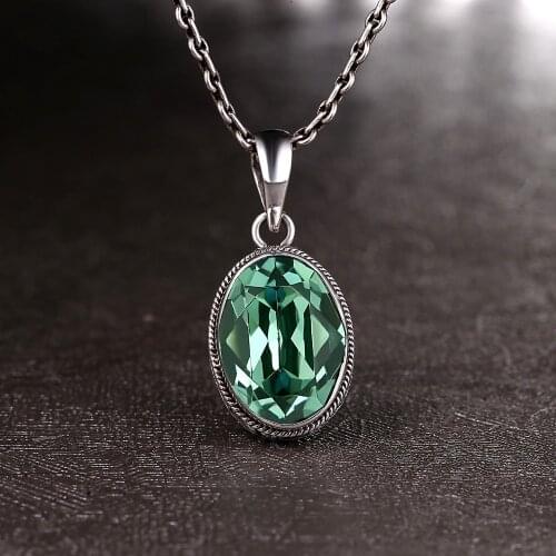 L&P Crystal 100% Silver Pendants For Women Green&Blue Ethnic Style Handmade 925 Sterling Silver Pendant Fine Jewelry Wholesale