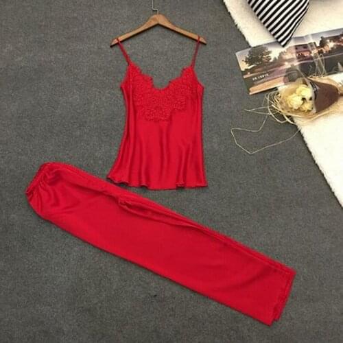 Summer Backless Sexy Pajamas Black Lace Pajamas With Pants Loose Spaghetti Strap Intimate Lingerie Sleepwear Women Pj Set