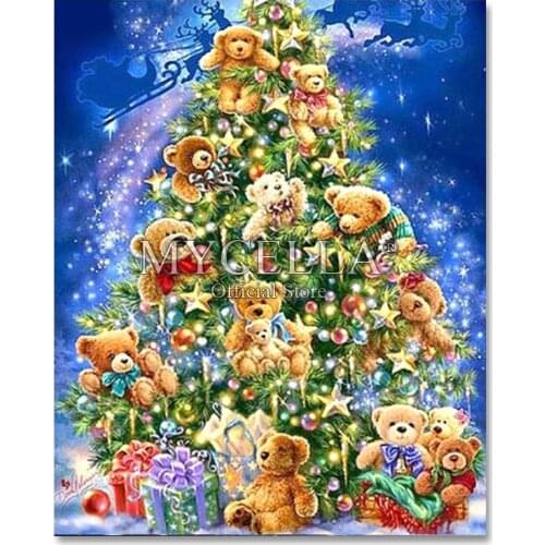 Bear 5D Full DIY Diamond Painting Christmas Tree Diamond Embroidery Cross Stitch Picture Home Decoration Mosaic Gift