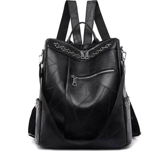 Fashion Leather Backpack For Women Retro Multifunction Plaid School Shoulder Bags Lady Travel Backpack Bookbag for Girls