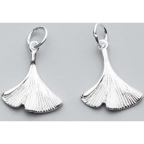 Fancy Ginkgo Leaf Craft Charm With Ring 16x14mm 925 Sterling Silver Dangle Pendants Fit Bracelets Earrings Making DIY Jewelry