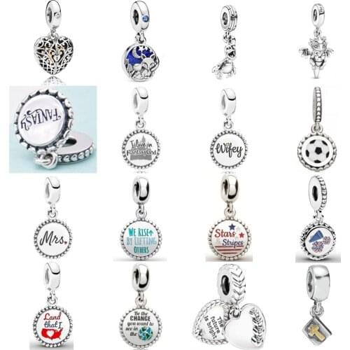 NEW 2021 100% 925 Sterling Silver Love Football Charm Pendant Fit DIY Original Bracelet Fshion Jewelry Gift