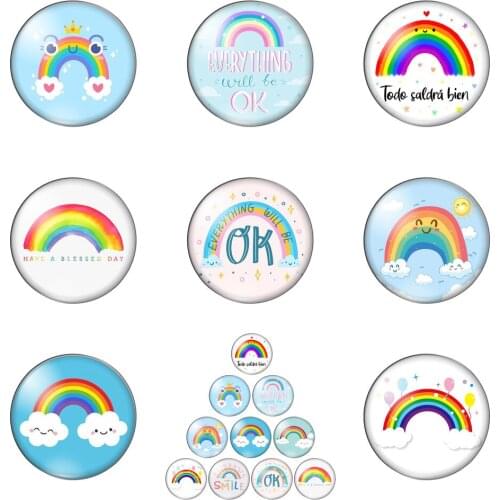 New Cartoon Rainbows Clouds round Photo Glass Cabochon Demo Flat Back Making Findings Handmade DIY Accessories
