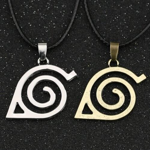 Leaf Necklace Konoha Village Symbal Logo Sign Ninja Akatsuki Bronze Silver Color Pendant Vintage Anime Jewelry Cosplay Wholesale