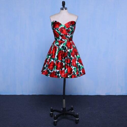 2021 Red Floral Print Short Special Occasion Dresses Homecoming Dance Queen Dress Above knee Mini Custom