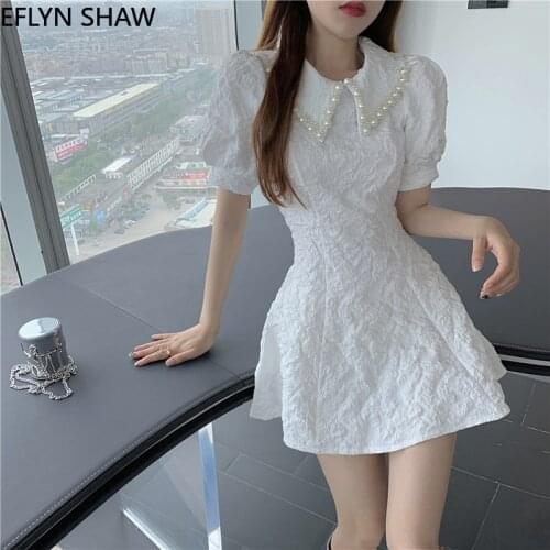 Korean Dress Women Lapel Sweet Puff Sleeve A-line Short Black Dress Female Retro High Waist Slim Gothic Dress Trendy Party Dress