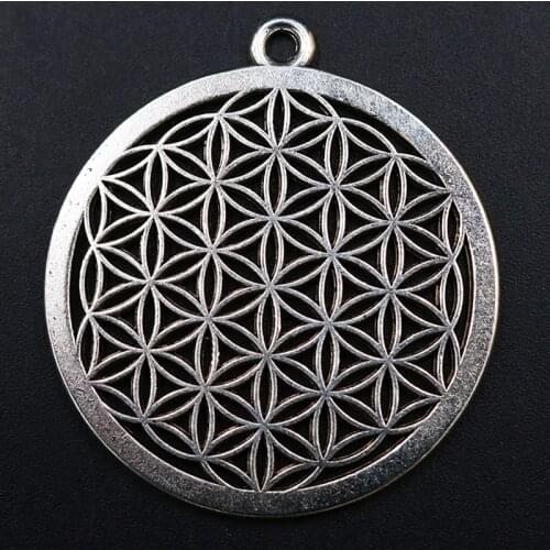 WKOUD 2pcs Silver Color Flower of Life Charm Religious Necklace Bracelet DIY Metal Jewelry Alloy Pendant 40mm A1172