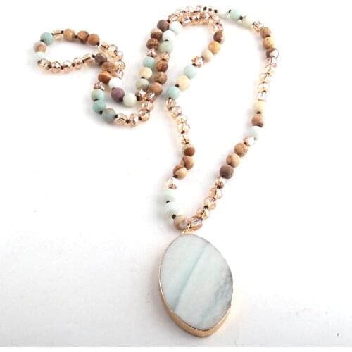 RH Fashion Jewelry Crystal / Stone Long Knotted Natural Stone Pendant Necklaces For Women Bead necklace