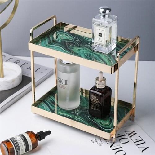 Cosmetic Storage Rack Luxury Tempered Glass Marble Modern Jewelry Tray Bathroom Organizer Shelf