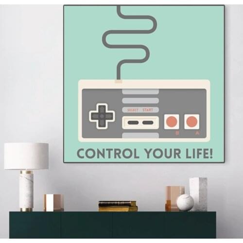 Vintage Game Joystick Poster Control Your Life Gaming Quotes Prints Playroom Wall Art Canvas Painting Picture Boys Room Decor