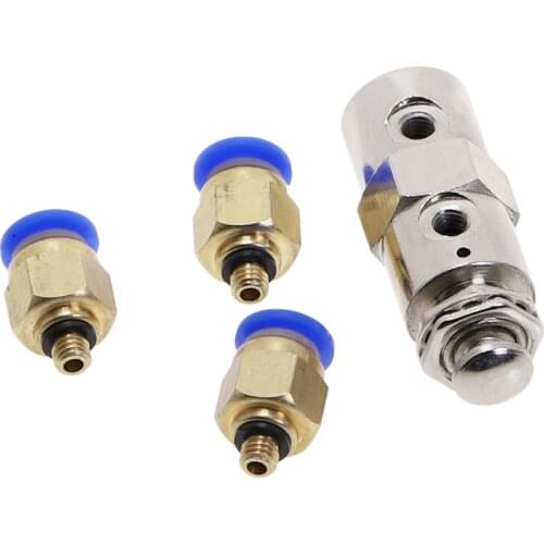 Exhaust valve 2 Position 5 Way ON/OFF M5 Thread Push button Switch TAC-4P Air Pneumatic Mechanical Valve w Fiittings