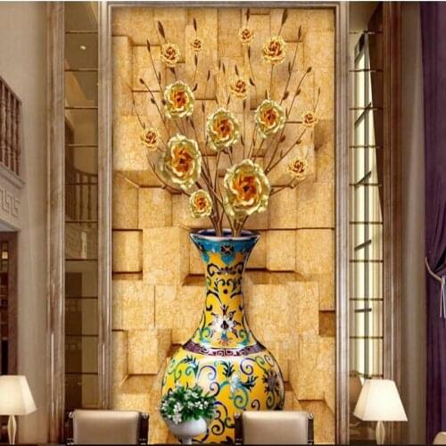 Wellyu Customized large - scale murals Need for Pachira Trees porcelain vases 3D entrance aisle background wall wallpaper