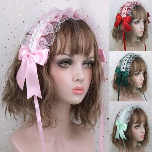 Japanese Lace Bow Ribbon Lolita Headdress Sweet Headband Lolita Cute Soft Girl Anime Cosplay Hair Accessories