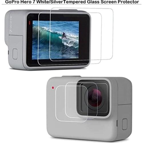 Tempered Glass Lens + LCD Screen Protector for GoPro Hero 7 Silver White Camera Protective Film for Go Pro 7 Accessories