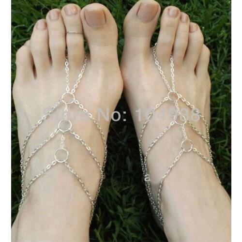 FREE SHIPPING 2014 Style BY-226 Women Fashion Silver Chain Three Layers Feet Chain Jewelry