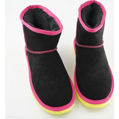 Womens snow boots 100% genuine cowhide leather ankle boots classic warm winter boots womens shoes large size 35-44