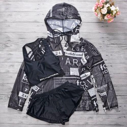 2021 Women Letter Bikini Set Swimwear with Cover Up Summer Sexy Swimming Bathing Suit Biquini Ladies Swimsuit Swim Beach Wear