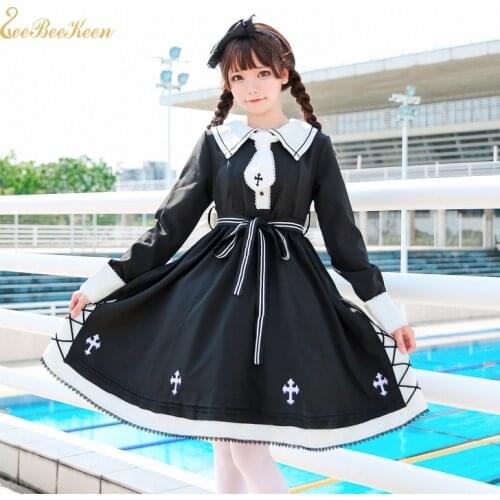 Girls Gothic Lolita Dress Cosplay Costume Dress Cross Halloween Cosplay christmas Holiday Party Dress Black Lolita Dress Uniform