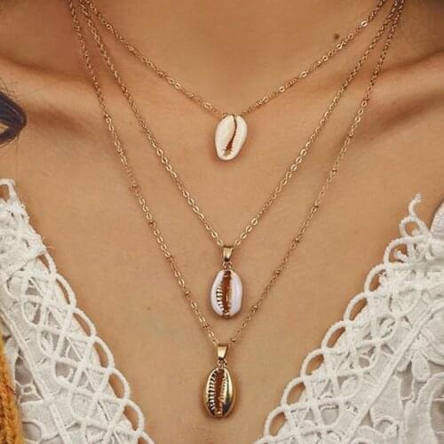 Bohemian Style Multistory Necklace Fashion Three-Layer Shell Layered Pendant Necklace Female