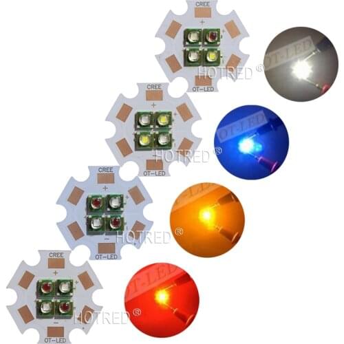 1PCS 10PCS 10W 6V/12V Cree XPE XP-E 4 Chips LED Car Light Emitter instead of XML Red Green Blue Yellow LED with 20MM Cooper PCB