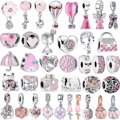 1Pcs New Pink Rabbit Ladybug Umbrella Bag Pendant Suitable for Original Pandora Charm Bracelet Necklace DIY Ladies Jewelry Gifts