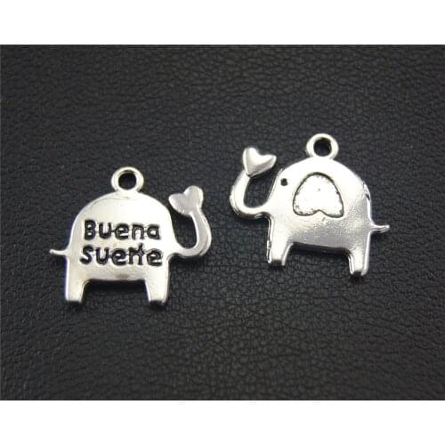 15pcs Silver Color Cute Animal Love Small Elephant Letter Good Luck Charms Buena Suerte Fits Bracelets Jewelry Making A1747
