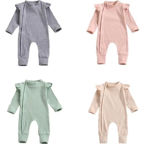 2020 Newborn Baby Long Sleeve Jumpsuit Autumn Fresh Solid Color One Piece Long Pants with Zipper Romper 4 colors