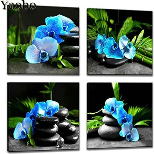 4 pcs diamond painting Orchid Bamboo Zen Stone pattern diamond embroidery square/round drill puzzles gifts for new year 2020