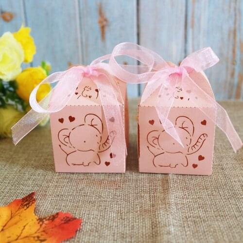 50pcs/lot Laser Cut Elephant Pattern Goodies Box Pearl Paper Candy Gift Box Packaging Treat Kids Birthday Gift Boxes