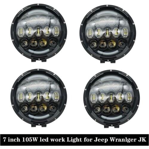 Car Accessories 7 inch 105W LED Work light High Low beam LED Spot Flood light with White DRL for Jeep Offroad 4x4 Trucks SUV