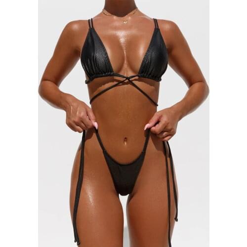 Bikini 2020 Snake Print Swimwear Women Push Up Padded Lace Up Bikini Set Brazilian Solid Black Summer Beach Bathing Suit Biquini