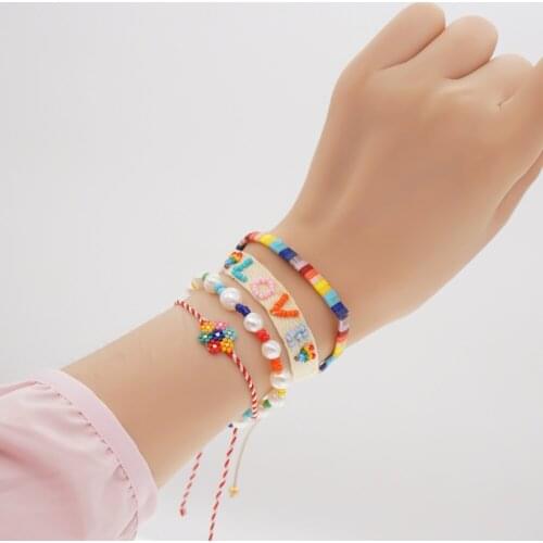 Miyuki Rice Beads Bracelets Boho Woven Rainbow Daisy Beaded Bangles Natural Freshwater Pearl Bracelet For Women Beach Style