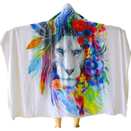 Casegrace Warm Throw Blanket With Mat Printed Wolf Hooded Mats Cosplay Thickness Animal Fleece Fabric Blankets Bed Decoration