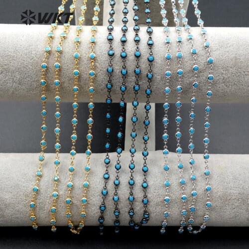WT-BC104 Fashion Brass Chain With Natura Blue Stone In There Color For Women Jewelry Findings