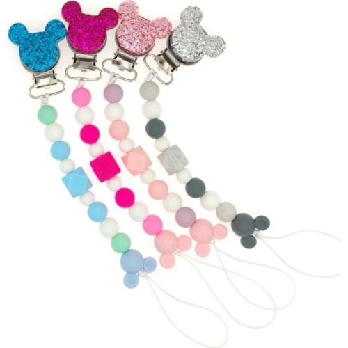 Baby Boy Girl Pacifier Holder Chain Food Grade Chew Silicone Beads Bling Bling Infant Pacifier Clip
