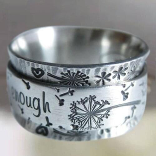 Elegant Silver Color Carved Dandelion Print Wide Rings for Women Delicate Party Engagement Set Jewelry 2020