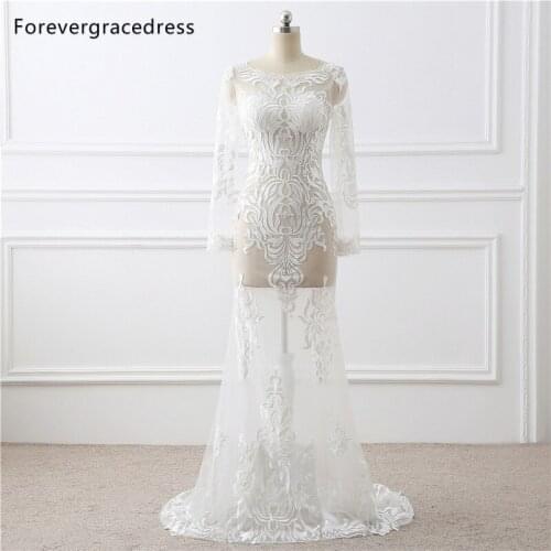 Forevergracedress Real Photos Long Sleeves Evening Dress Vintage Illusion Lace Formal Party Gown Plus Size Custom Made