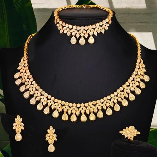 GODKI Fashion 4PCS Luxury Geometric DUBAI Gold Color Jewelry Set For Women Wedding Cubic Zircon CZ African INDIAN Bridal Jewelry