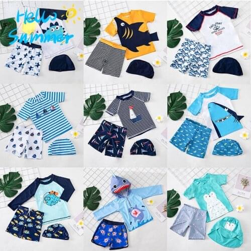 Swimsuit Kids Boys Swimwear for Children 3 Pieces Splitted Child Bathing Clothes Shark Dinosaur Print Toddler Baby Swimming Suit