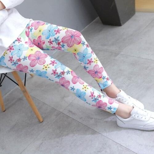 Girls' leggings, spring and summer thin, childrens printed trousers, childrens flower pants, pants for girls
