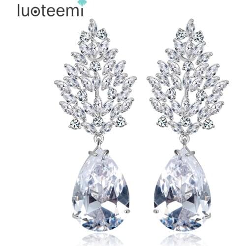 LUOTEEMI Brand Style Unique Dangle Earrings for Women Noble Zircon Bridal Wedding Jewelry Water Drop Party Earrings Wholesale