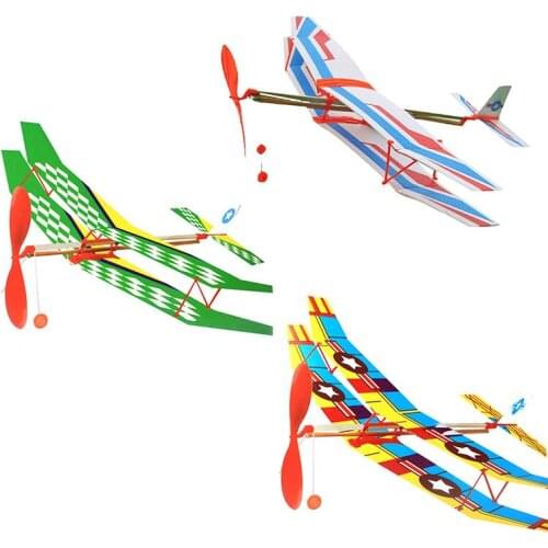 Powered Model Rubber Band Handmade DIY Assembly Helicopter Model Student Science Gift Childrens Educational Toys Random Color