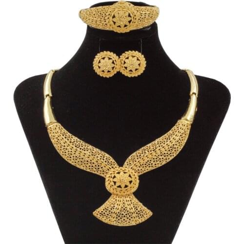 Dubai Gold Jewelry Fashion Woman Earrings Necklace Jewelry Sets Ring Bracelets Cheap Jewelry Accessories Retail Wholesale